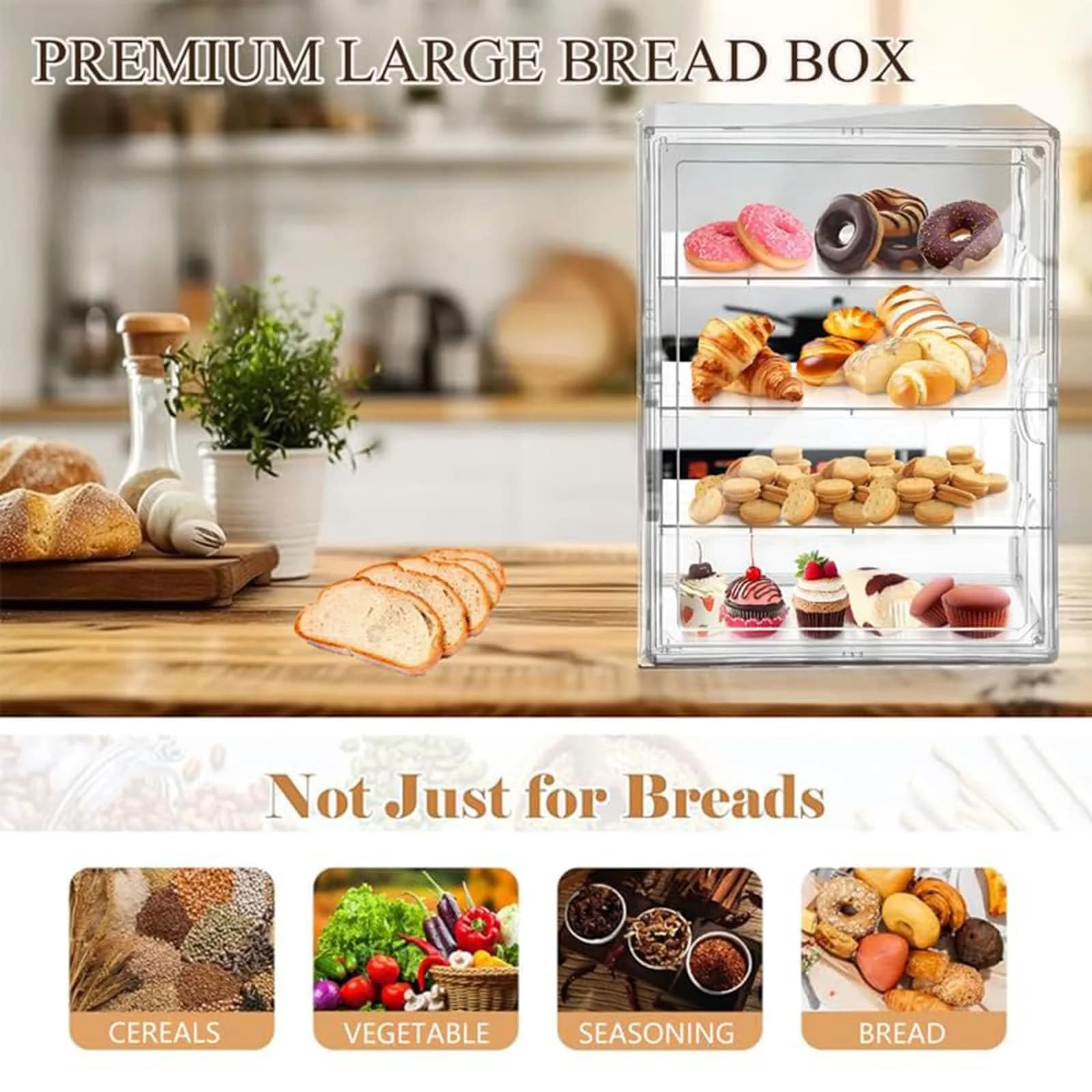 QIYUNI 4-Tier Clear Acrylic Pastry Display Case with Adjustable Shelves & Magnetic Door - view 2