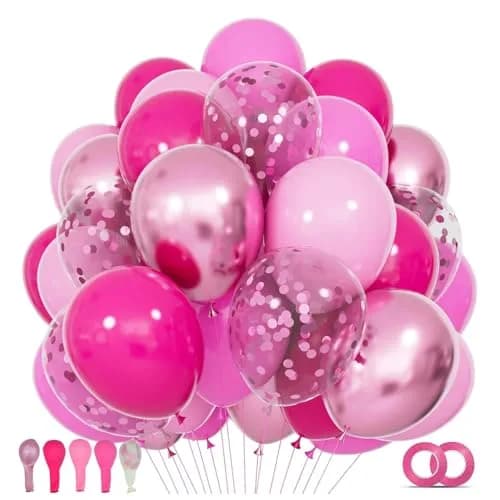 KUULBELA 68Pcs Pink Balloons Kit 12 Inch Metallic Pink Balloon, Baby Pink Party Balloons with Ribbons | Assorted Colors Balloon thumbnail 1
