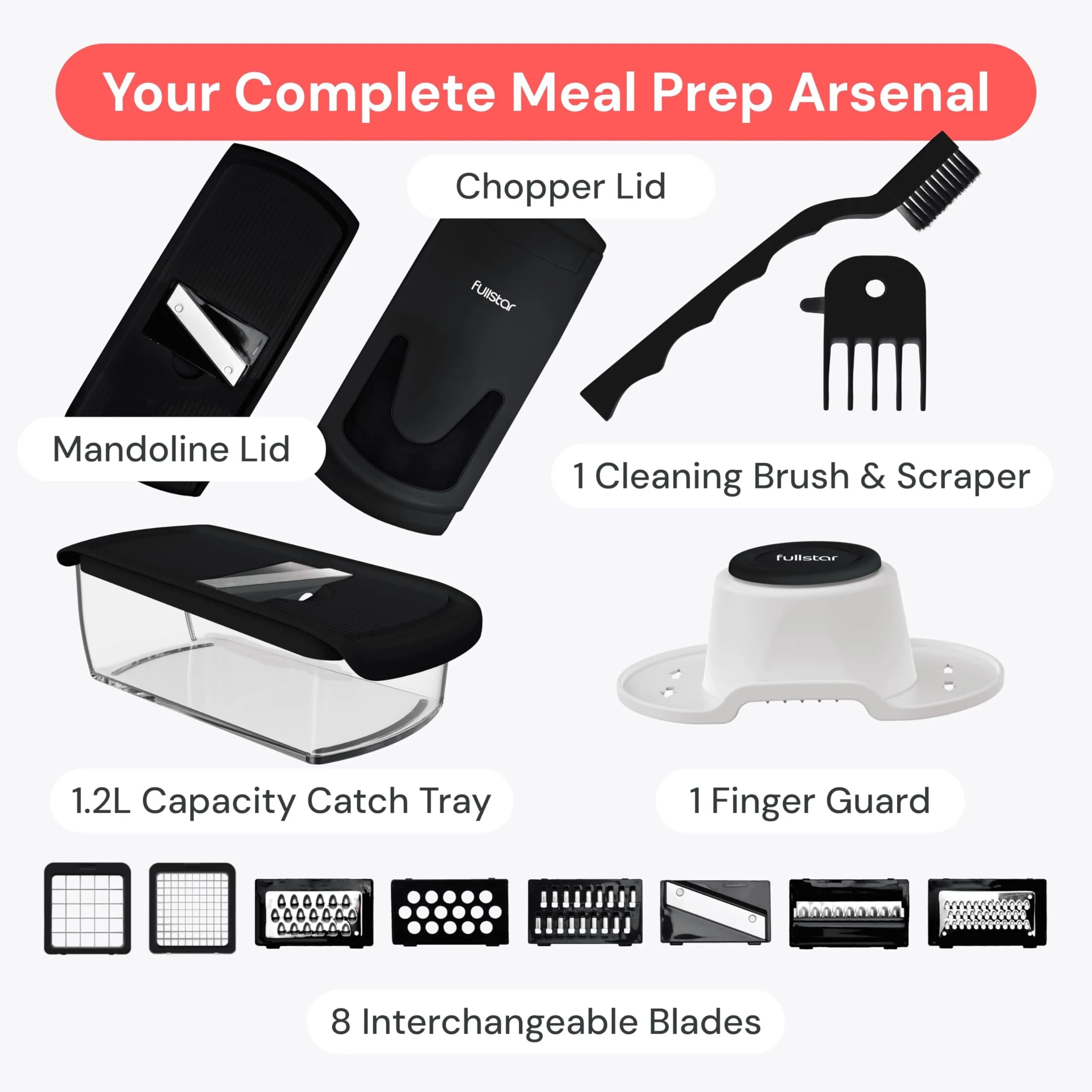 Fullstar Pro Original Vegetable Chopper & Mandoline Slicer Kitchen Gadget 1.2L (4-Cup) Black - view 8