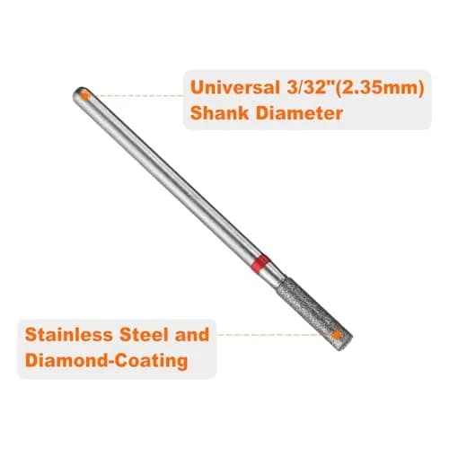 HARFINGTON Diamond Grinding Bit 2.5mm Cylinder Head 10mm Length | Stainless Steel & Diamond Coating, Suitable for Ceramic, Glass, Nails thumbnail 4