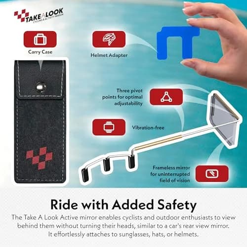 Take A Look Cycling Mirror with Helmet Adapter & Carry Case | Always On, Shatter-Resistant Polycarbonate Lens (Left-Side) thumbnail 2