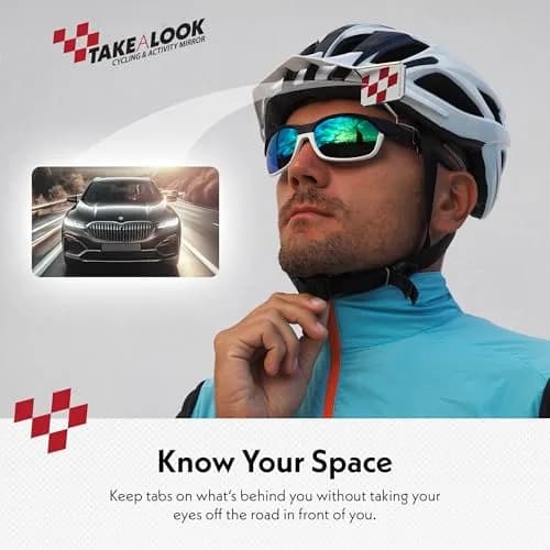 Take A Look Cycling Mirror with Helmet Adapter & Carry Case | Always On, Shatter-Resistant Polycarbonate Lens (Left-Side) thumbnail 3