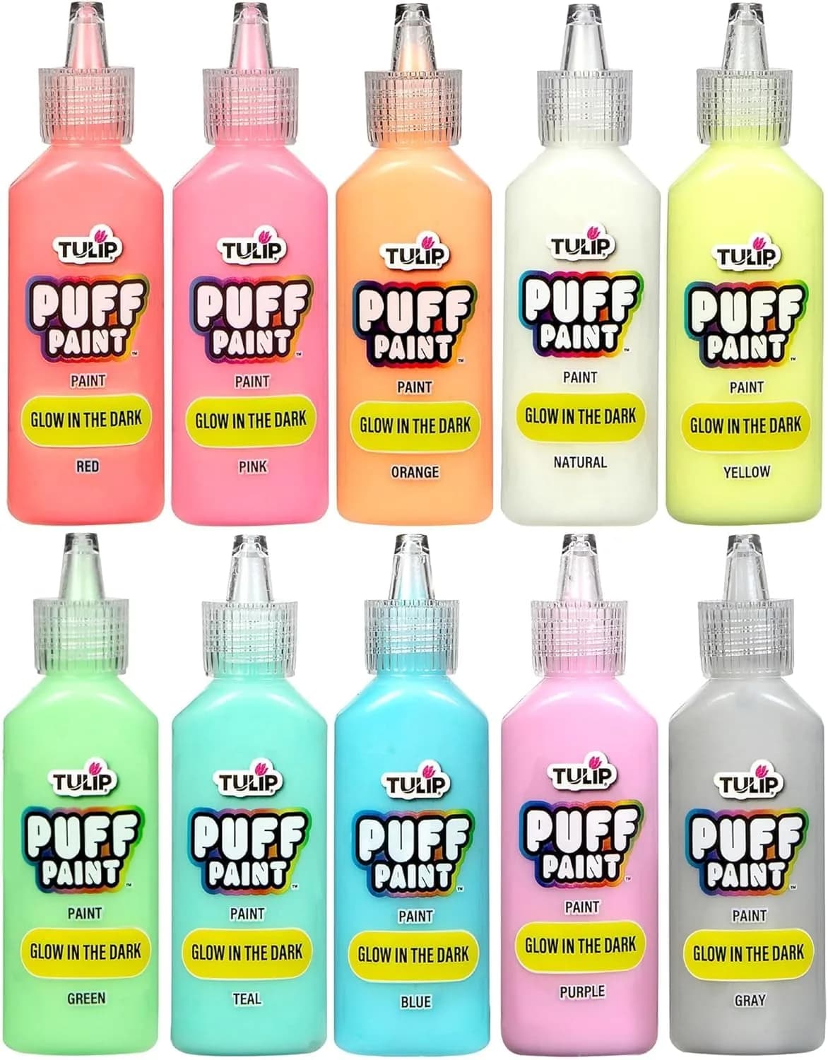 TULIP Puff Paint 0.75 oz Glow-in-the-Dark Fabric Paint 10 Pack | Dimensional, Washable, Flexible - main product image