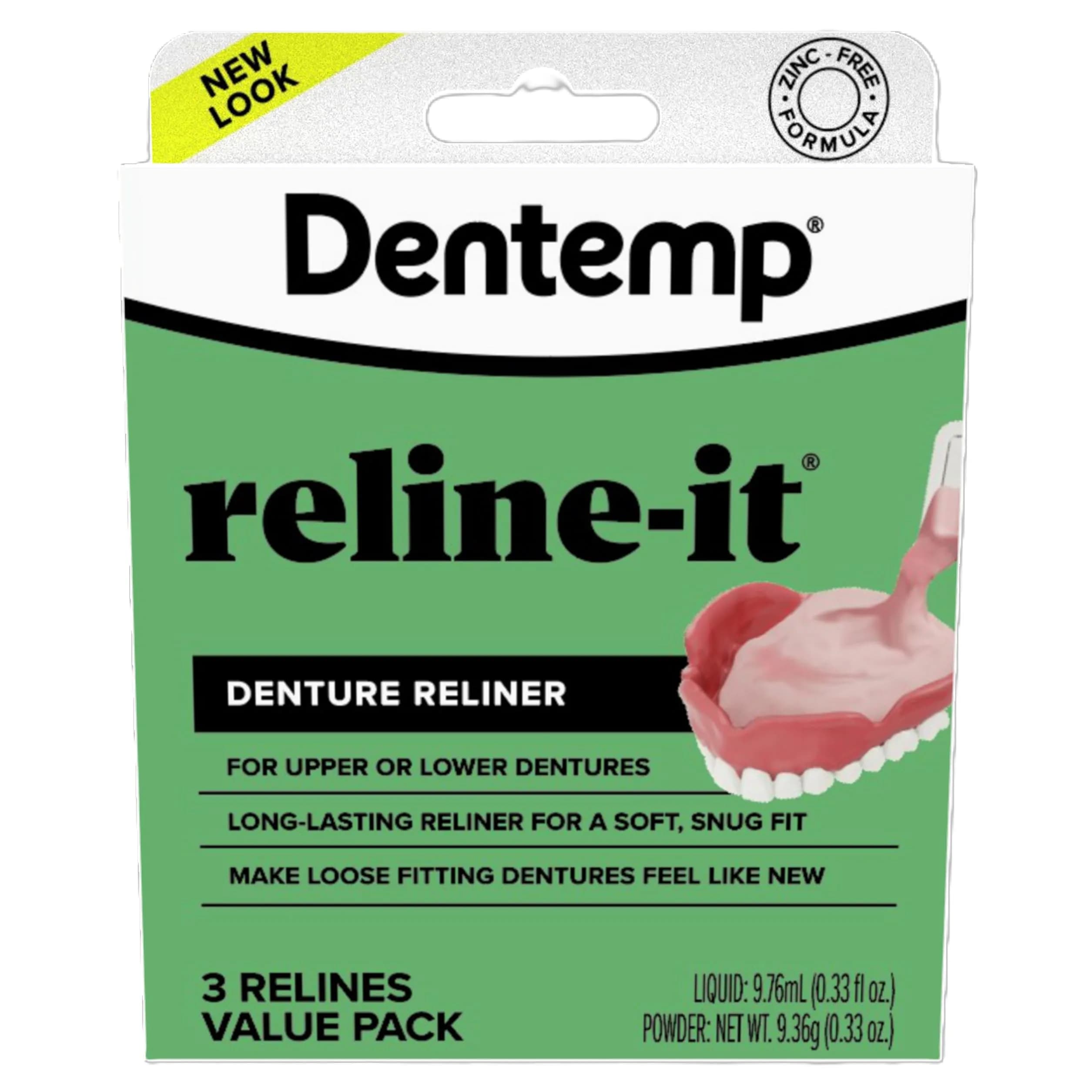 Dentemp Reline-It Denture Reline Kit Value Pack | Advanced Formula for Upper & Lower Dentures, 3 Relines - main product image