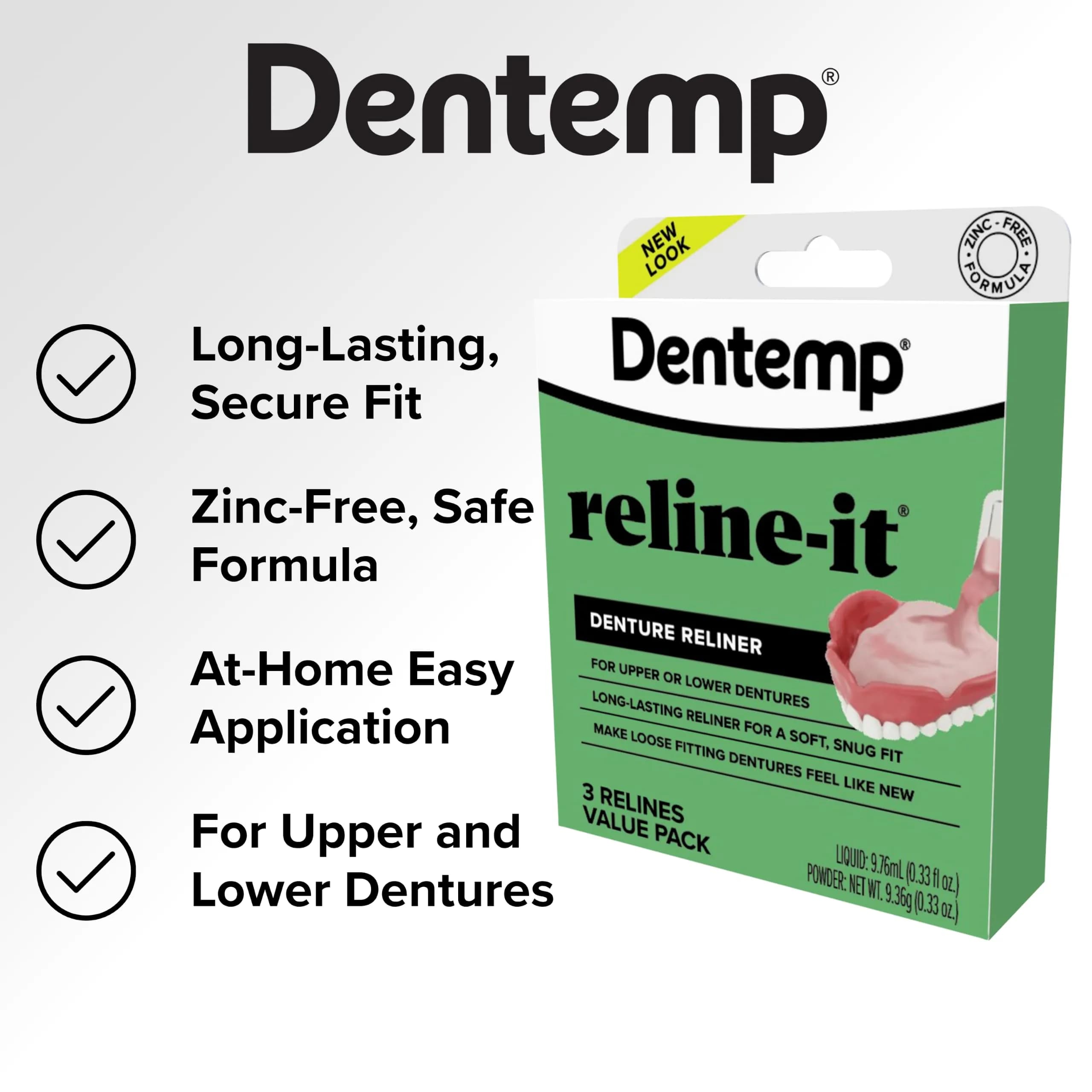 Dentemp Reline-It Denture Reline Kit Value Pack | Advanced Formula for Upper & Lower Dentures, 3 Relines - view 5