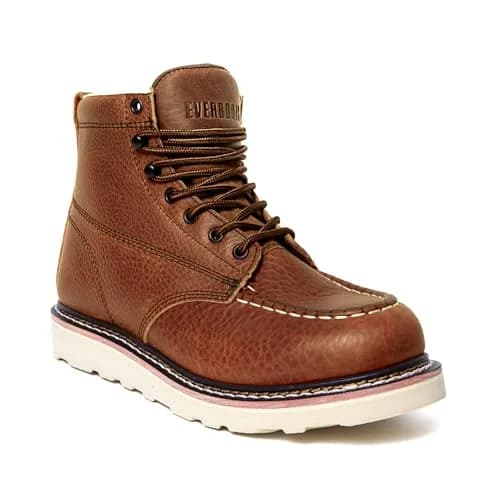 EVER BOOTS Moc Toe Work Boots for Men, Lightweight Leather Construction, Steel Shank, US 12 (Brown) | Goodyear Welted Industrial Safety Footwear thumbnail 1