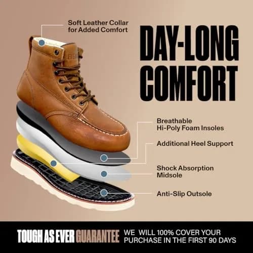 EVER BOOTS Moc Toe Work Boots for Men, Lightweight Leather Construction, Steel Shank, US 12 (Brown) | Goodyear Welted Industrial Safety Footwear thumbnail 2