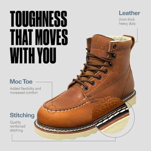 EVER BOOTS Moc Toe Work Boots for Men, Lightweight Leather Construction, Steel Shank, US 12 (Brown) | Goodyear Welted Industrial Safety Footwear thumbnail 3