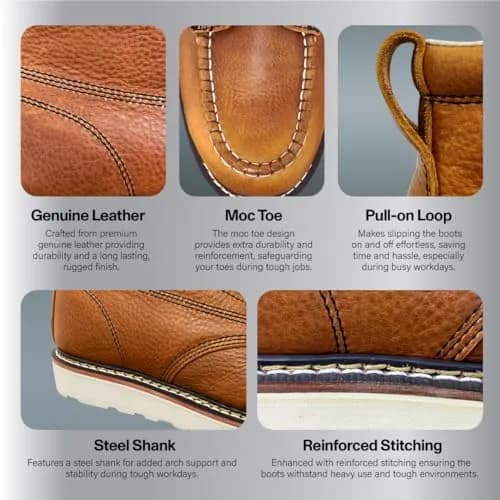 EVER BOOTS Moc Toe Work Boots for Men Lightweight Leather Ankle-High 9 US (25.4 cm) thumbnail 6
