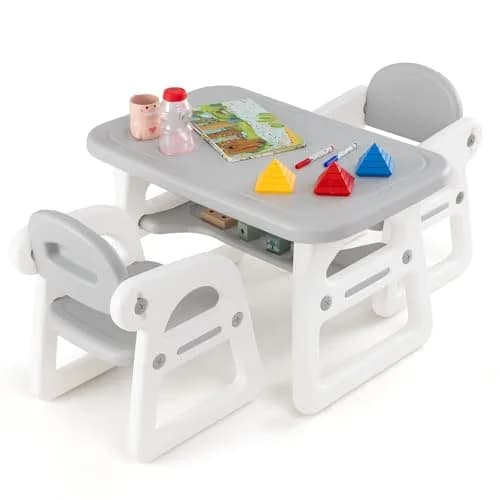 HONEY JOY Kids Table and Chair Set, Plastic Children Activity Table & 2 Chairs, 31x19 inches, for Ages 1-5, Gray | Art & Craft thumbnail 1