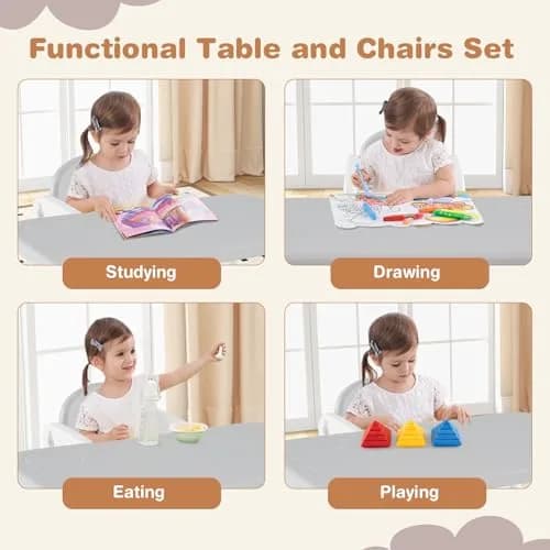 HONEY JOY Kids Table and Chair Set, Plastic Children Activity Table & 2 Chairs, 31x19 inches, for Ages 1-5, Gray | Art & Craft thumbnail 3