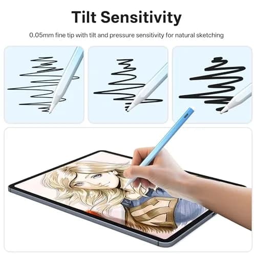 ANYQOO Stylus Pen for iPad 2018-2026, Fast Charge Pencil with Tilt & Palm Rejection, Blue | 16.5 cm (6.5 inches) thumbnail 4