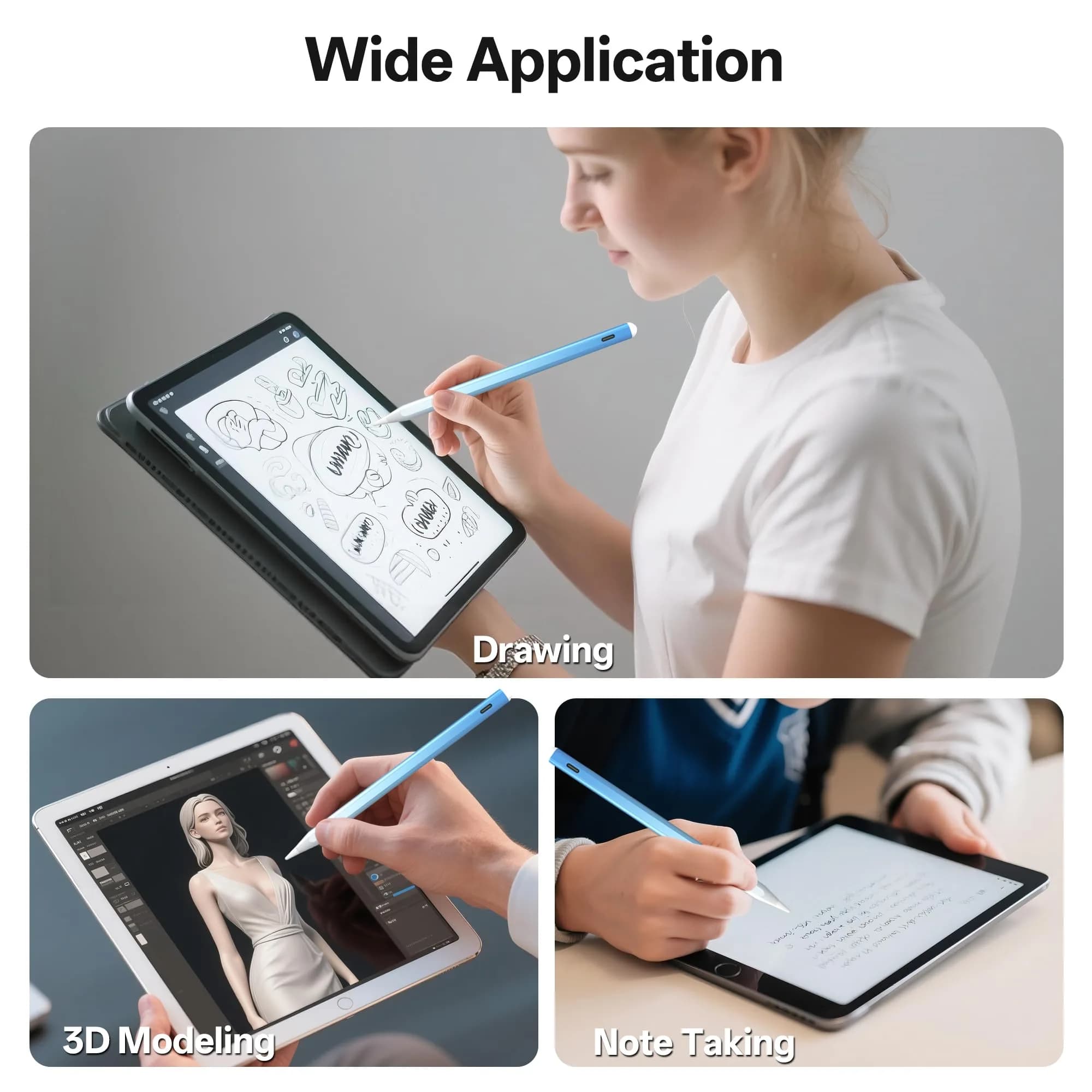 ANYQOO Stylus Pen for iPad 2018-2026, Fast Charge Pencil with Tilt & Palm Rejection, Blue | 16.5 cm (6.5 inches) - view 8