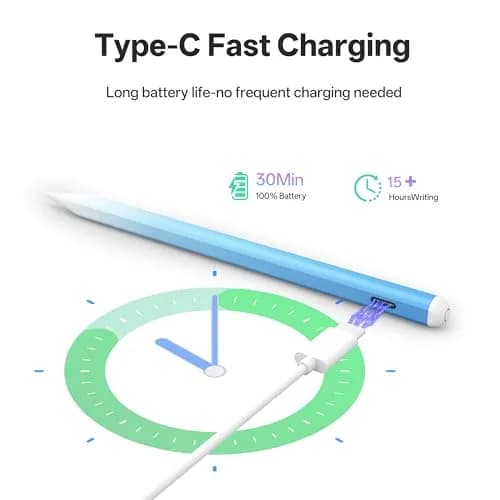 ANYQOO Stylus Pen for iPad 2018-2026, Fast Charge Pencil with Tilt & Palm Rejection, Blue | 16.5 cm (6.5 inches) thumbnail 3