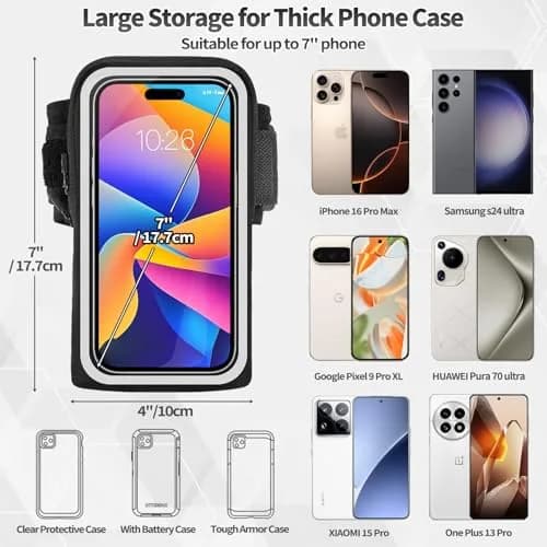 K Брела Wristband Phone Holder for Running, Forearm Armband with Card Slot, Black | Fits Phones Up to 7.0'' thumbnail 4