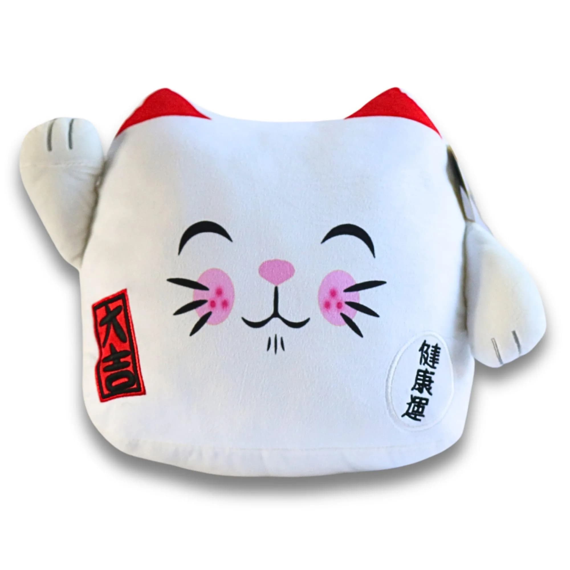 Maneki Neko Lucky Cat Plush 12" White Anime Waving Cat Decor Gift — White