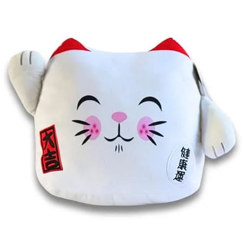 Maneki Neko Lucky Cat Plush 12" White Anime Waving Cat Decor Gift thumbnail 1