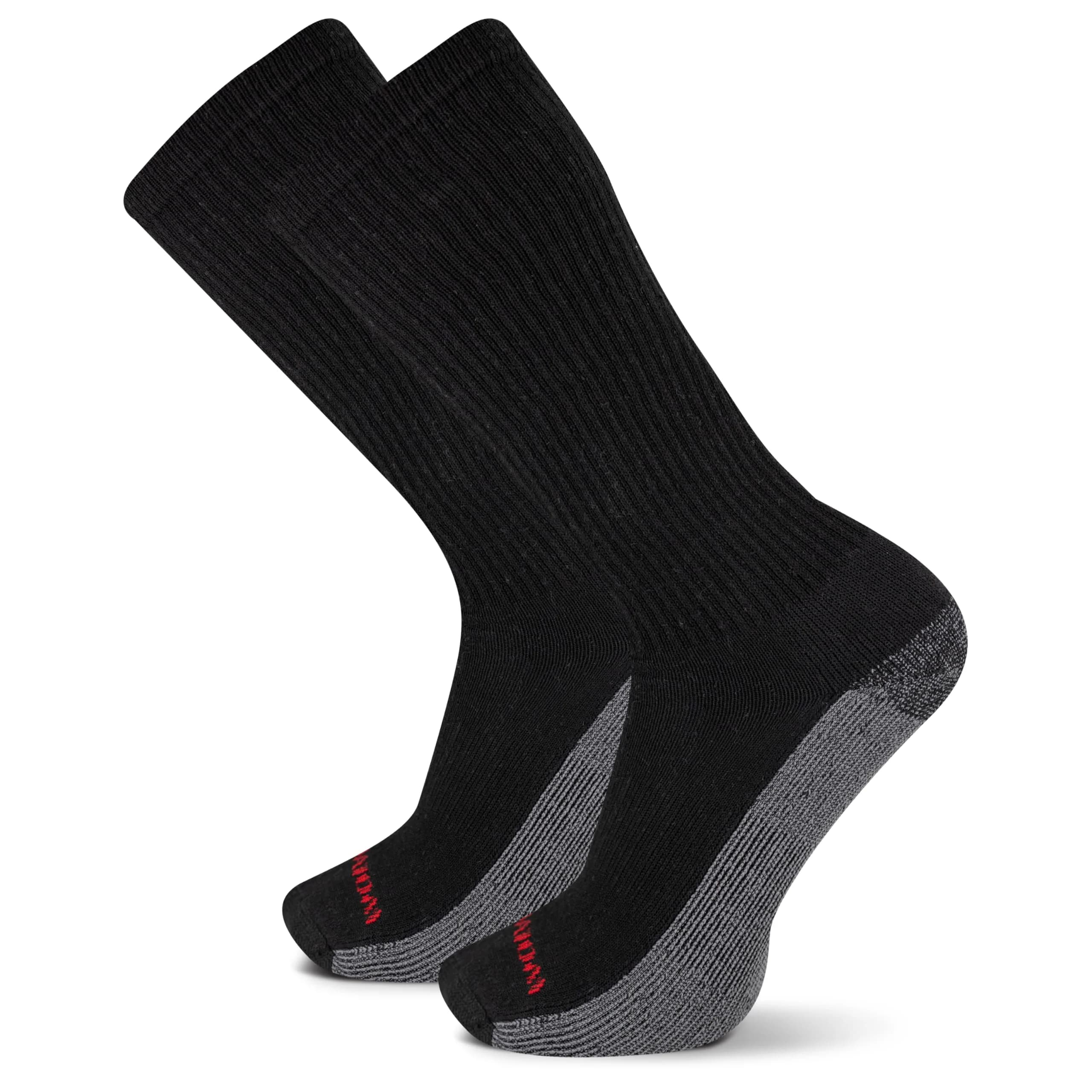 Wolverine Men's Steel Toe Cotton Work Socks 2 Pairs | Reinforced Heel & Toe, Cushioned Support — Black