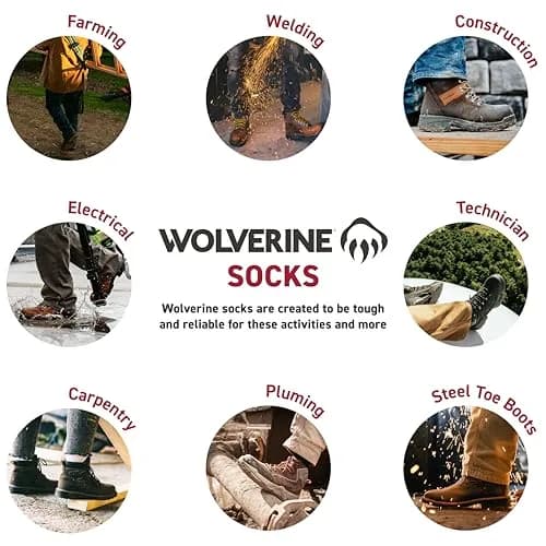 Wolverine Men's Steel Toe Cotton Work Socks 2 Pairs | Reinforced Heel & Toe, Cushioned Support thumbnail 8
