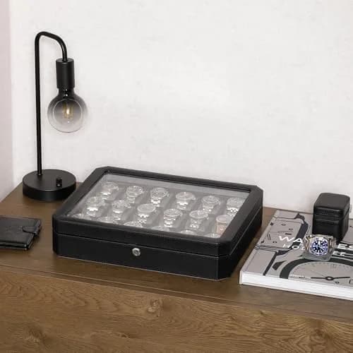 ROTHWELL 18-Slot Watch Box with Real Glass Lid & Lock | 41cm x 33cm x 9cm thumbnail 3