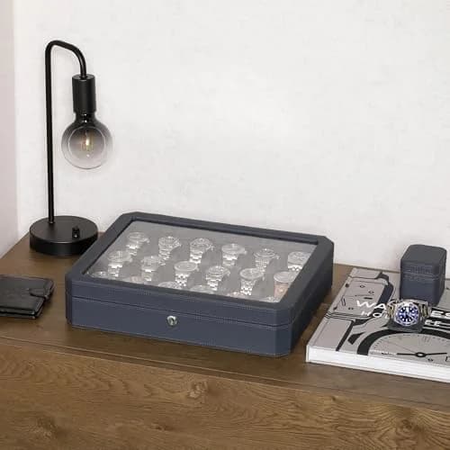 ROTHWELL 18-Slot Watch Case – Luxury Watch Box for Men, Real Glass Top, Lockable, Elegant Display for Collections (Carbon) | 40.6cm x 33cm x 8.9cm thumbnail 3