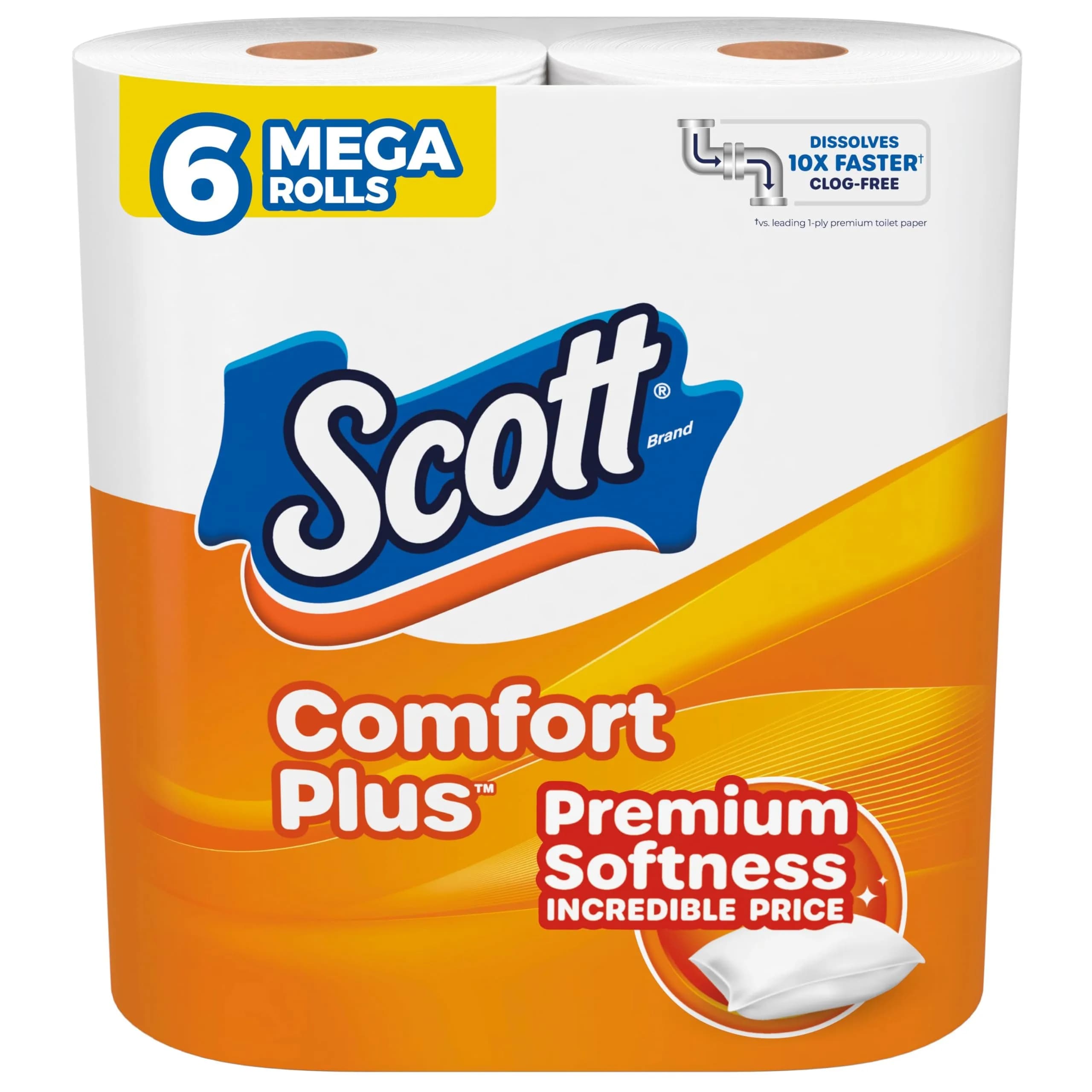 Scott ComfortPlus Toilet Paper Mega Rolls, 6 Count | Septic-Safe & Clog-Free - main product image