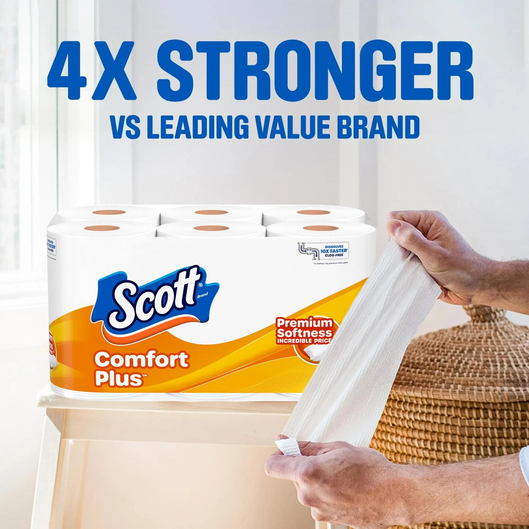 Scott ComfortPlus Toilet Paper Mega Rolls, 6 Count | Septic-Safe & Clog-Free - view 3
