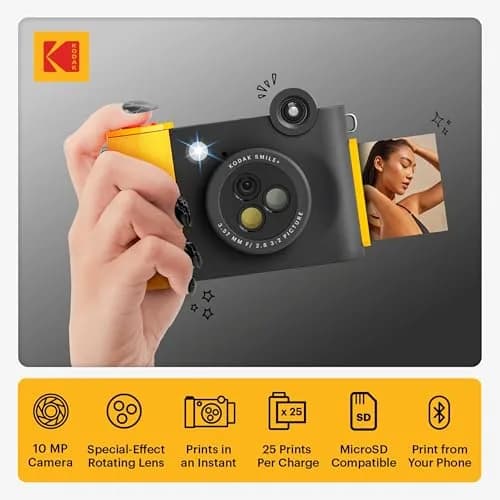 KODAK Smile+ 2-in-1 Digital Instant Camera & Printer 10MP, 2x3" Prints | Black thumbnail 2