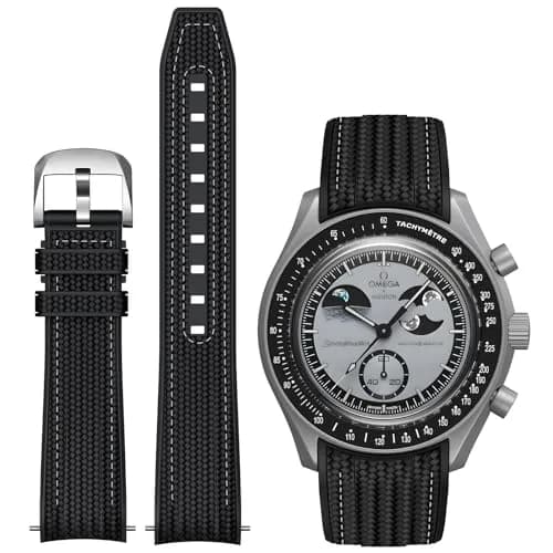 REBANDACE Silicone Watch Strap for Omega x Swatch Moonswatch 20mm | Curved End, Black with White Line thumbnail 1