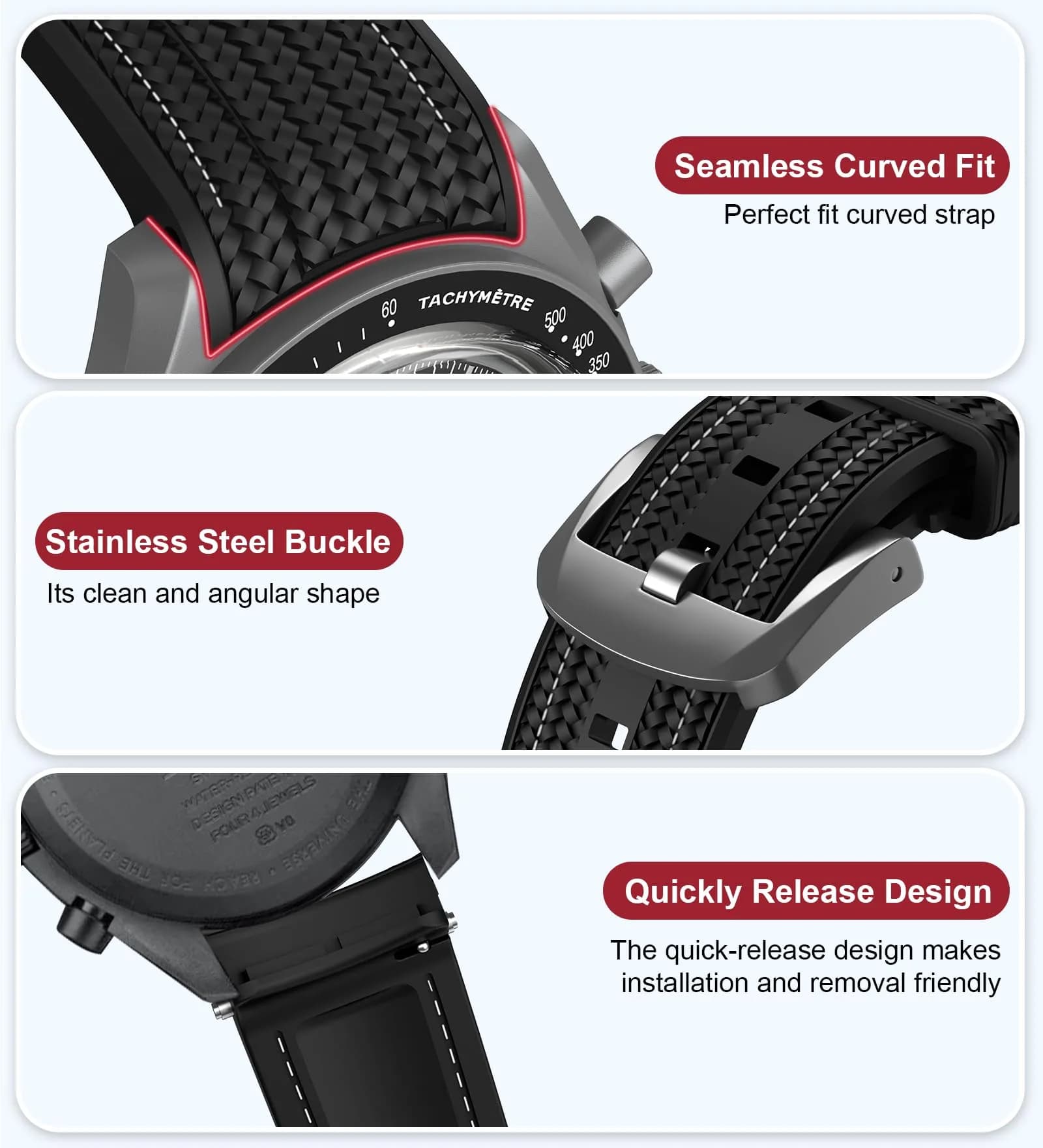 REBANDACE Silicone Watch Strap for Omega x Swatch MoonSwatch 20mm | Curved End, No Gap, Adjustable Fit - view 3