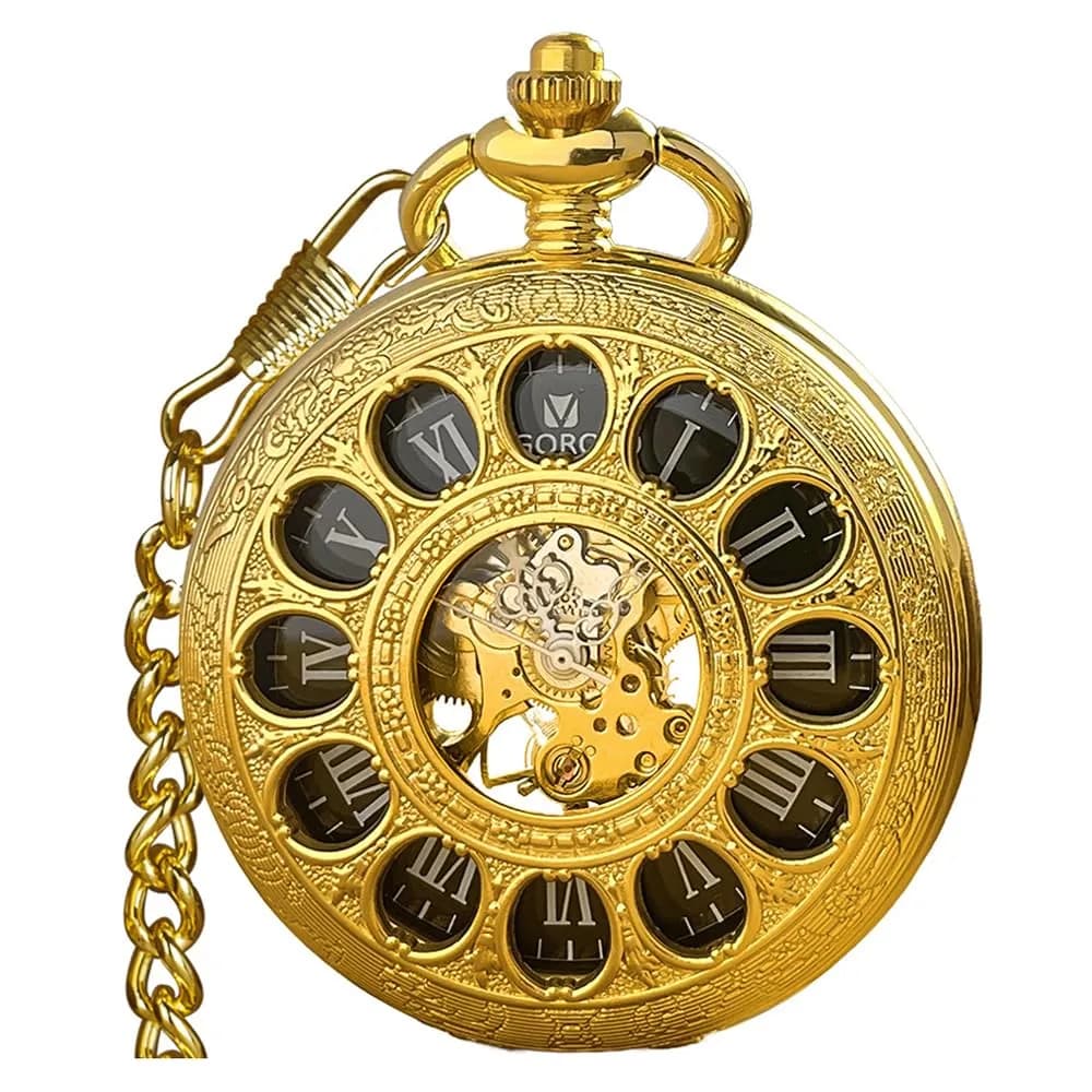 VIGOROSO Mechanical Pocket Watch for Men Gold with Chain | Vintage Skeleton Dial, 4.6cm Diameter, Hand Wind, Classic Style — Gold-1 Cover