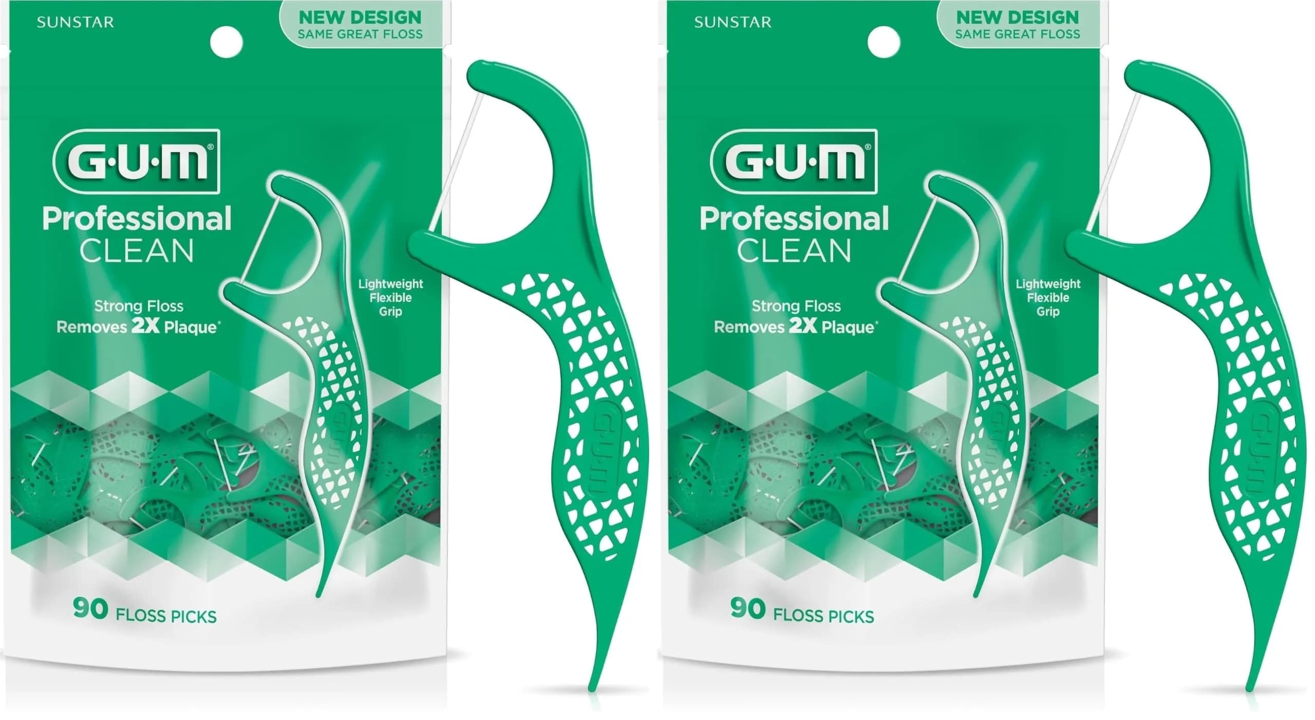 GUM Professional Clean Floss Picks 180 Count (Pack of 2) | Shred-Resistant Mint Flavor — Green