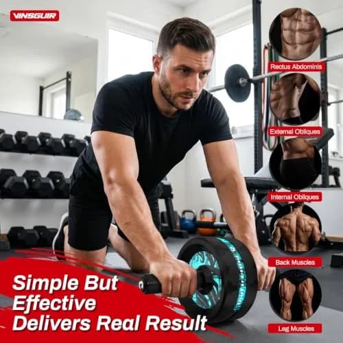VINSGUIR Ab Roller Wheel for Home Gym, Core & Abs Workout with Knee Pad Set | Supports Up to 200kg thumbnail 3