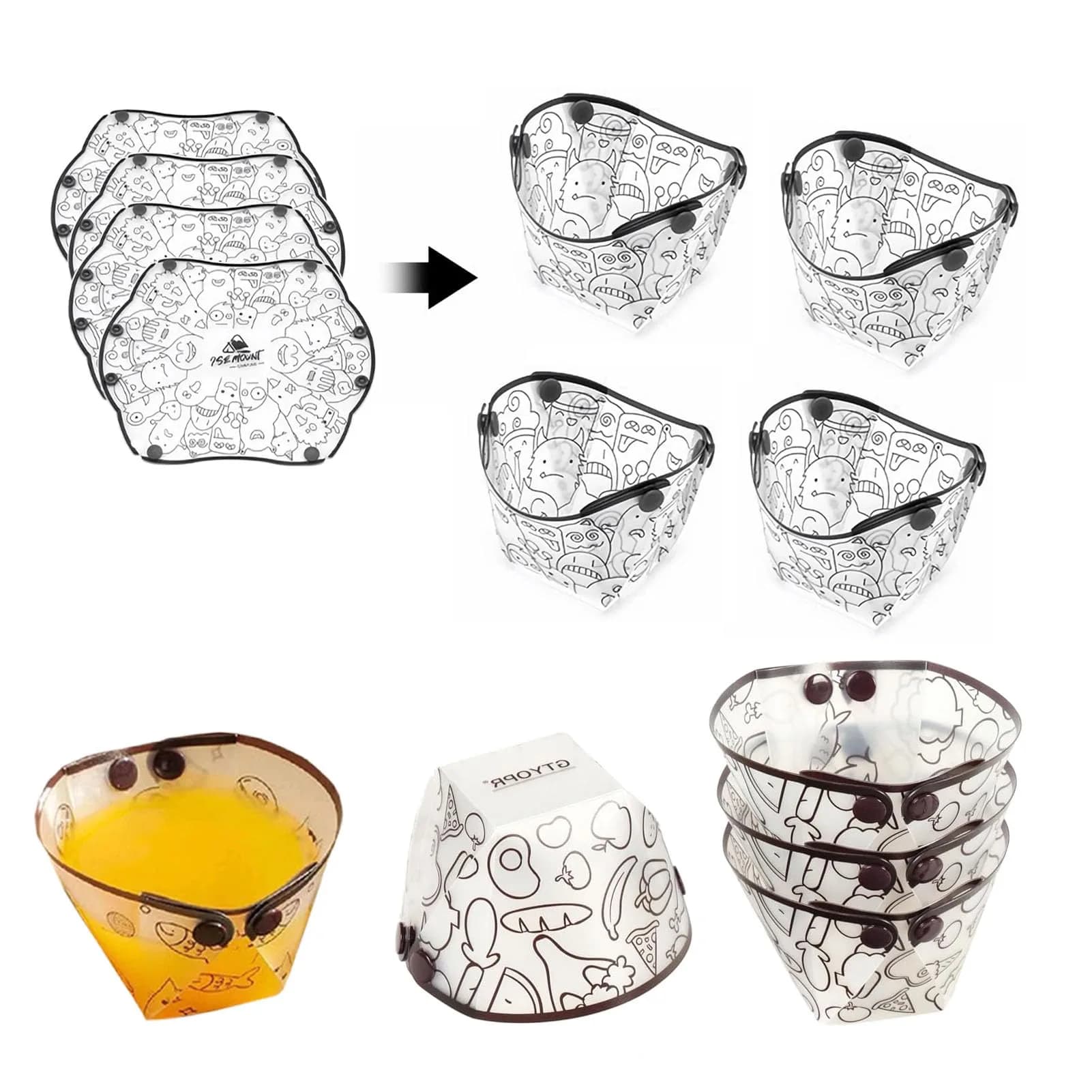 MIUPOO Collapsible Cup Set | Portable Foldable Camping & Picnic Tableware, Food Grade Material, 4 Pieces, 4.7×4.2×3.2 Inches