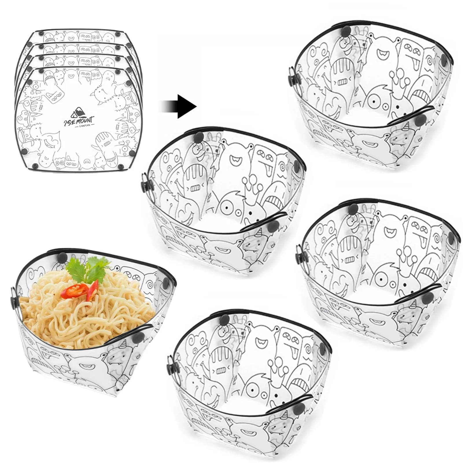 MIUPOO Collapsible Bowl Set, Portable Mess Kit, Food Grade Material, 7×5.5×3.5 Inches, 4 Pieces — Collapsible Bowl