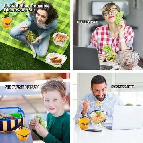 MIUPOO Collapsible Bowl Set, Portable Mess Kit, Food Grade Material, 7×5.5×3.5 Inches, 4 Pieces thumbnail 5