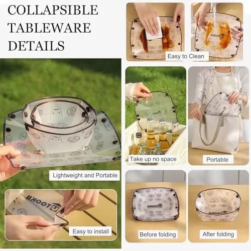 MIUPOO Collapsible Bowl Set, Portable Mess Kit, Food Grade Material, 7×5.5×3.5 Inches, 4 Pieces thumbnail 3