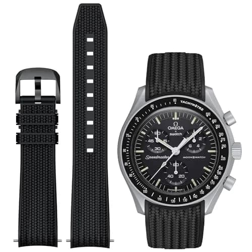 REBANDACE Silicone Watch Strap for Omega x Swatch Moonswatch, 20mm No-Gap Curved Black | Fits 6.2-8.8 inch Wrists thumbnail 1