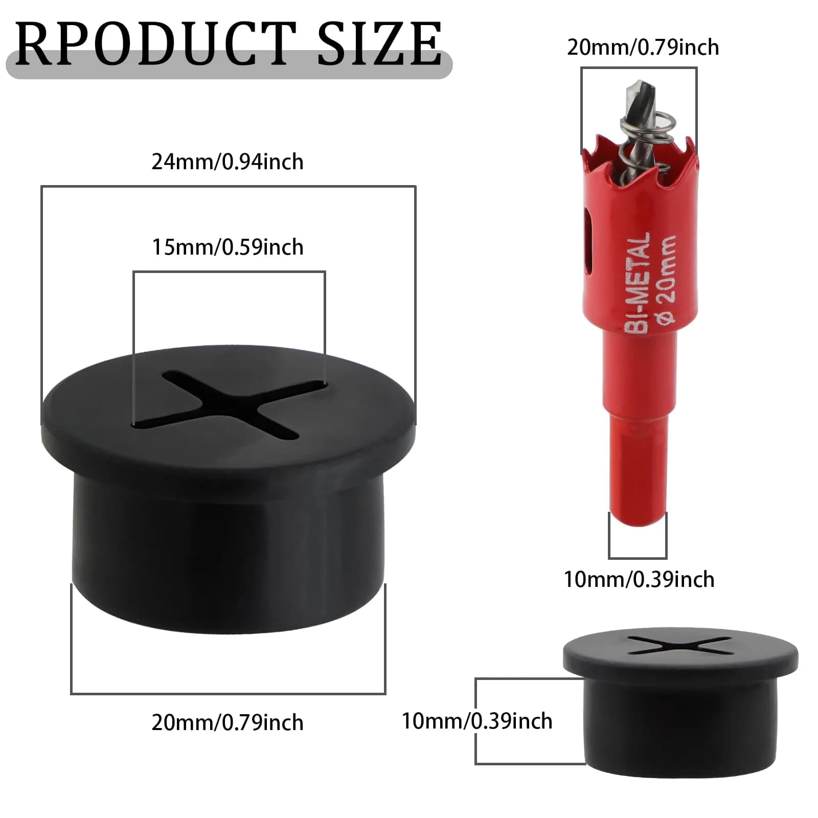 KITANIS 3/4 Inch (20mm) Black-Cross Desk Grommet with Hole Saw | 13-Piece Set for Cable Management - view 2