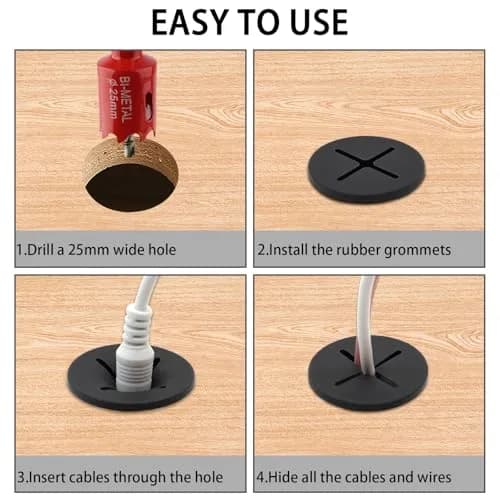 KITANIS 1 Inch (25mm) Desk Grommet | Cable Management for Furniture with Hole Saw (Black) thumbnail 4