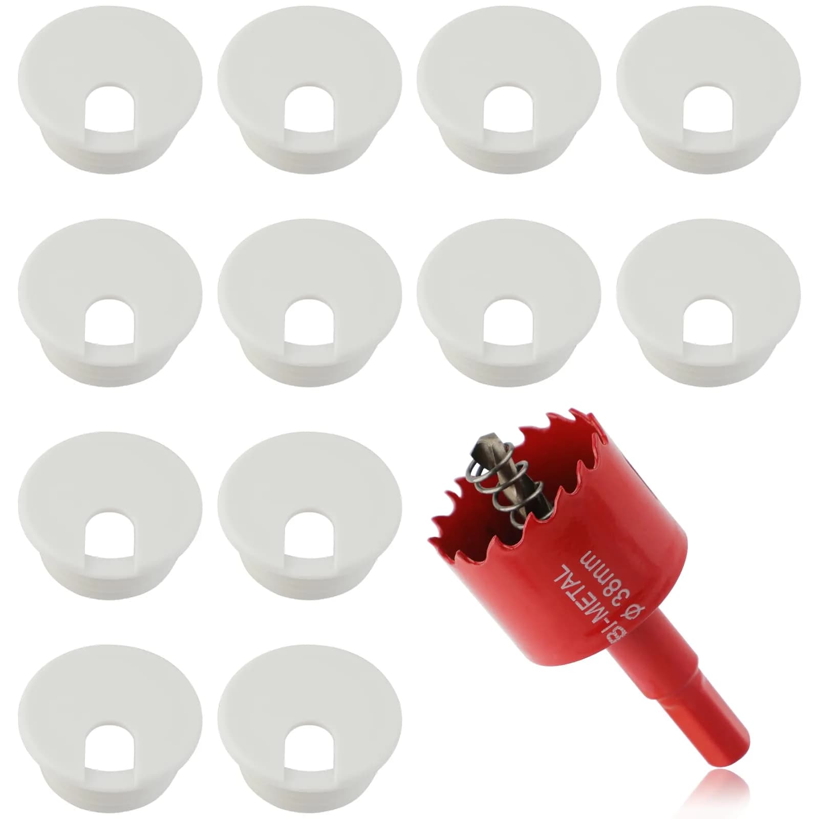KITANIS 1.5 Inch (38mm) White Desk Grommet with Hole Saw | 12-Piece Set for Cable Management