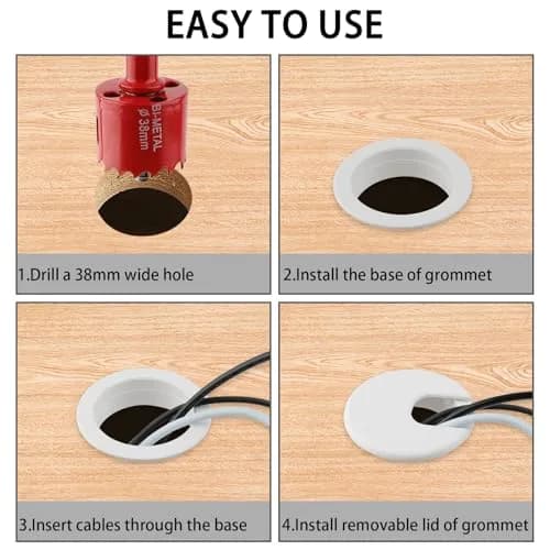 KITANIS 1.5 Inch (38mm) White Desk Grommet with Hole Saw | 12-Piece Set for Cable Management thumbnail 4