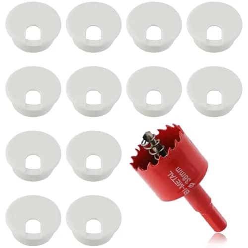 KITANIS 1.5 Inch (38mm) White Desk Grommet with Hole Saw | 12-Piece Set for Cable Management thumbnail 1