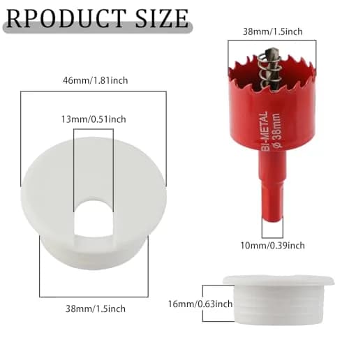 KITANIS 1.5 Inch (38mm) White Desk Grommet with Hole Saw | 12-Piece Set for Cable Management thumbnail 2