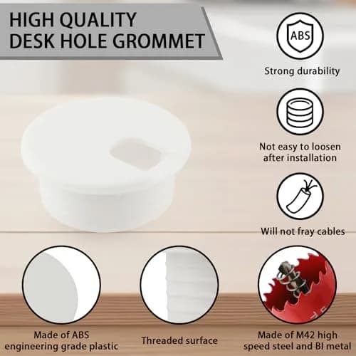 KITANIS 1.5 Inch (38mm) White Desk Grommet with Hole Saw | 12-Piece Set for Cable Management thumbnail 3