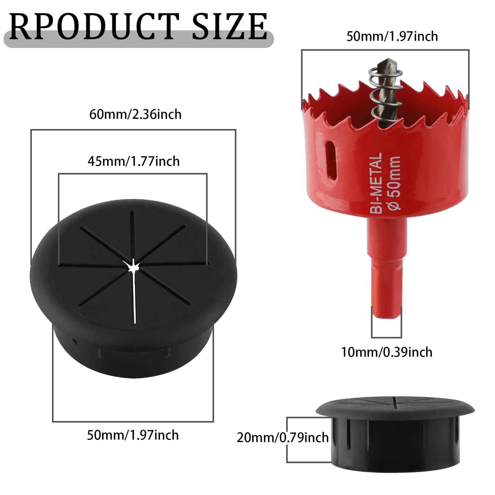 KITANIS 2 Inch (50mm) Black Desk Grommet with Hole Saw | 12-Piece Set for Cable Management - view 2