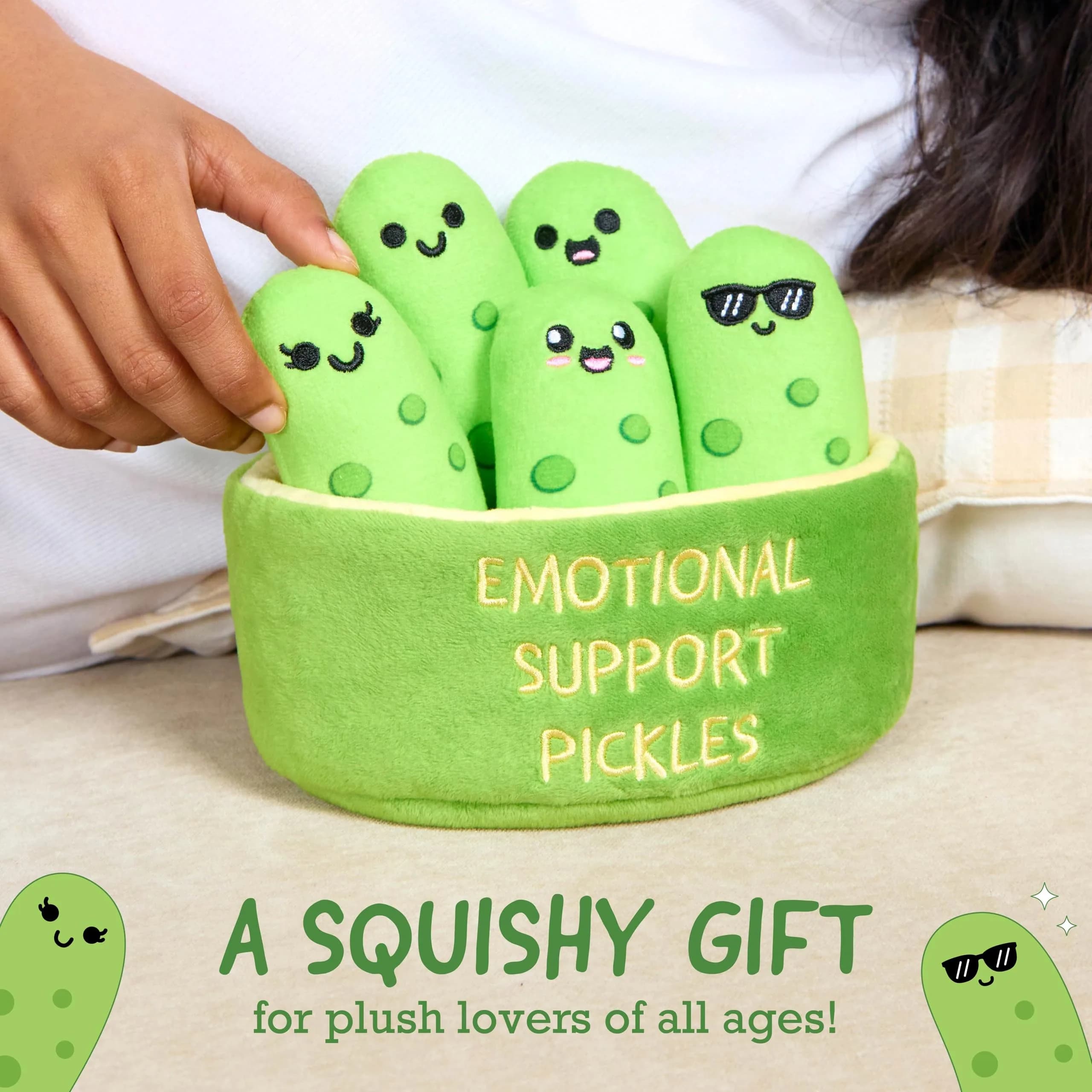 Relatable Emotional Support Pickles Plush Set | 5 Plushies with Carrying Basket - view 2