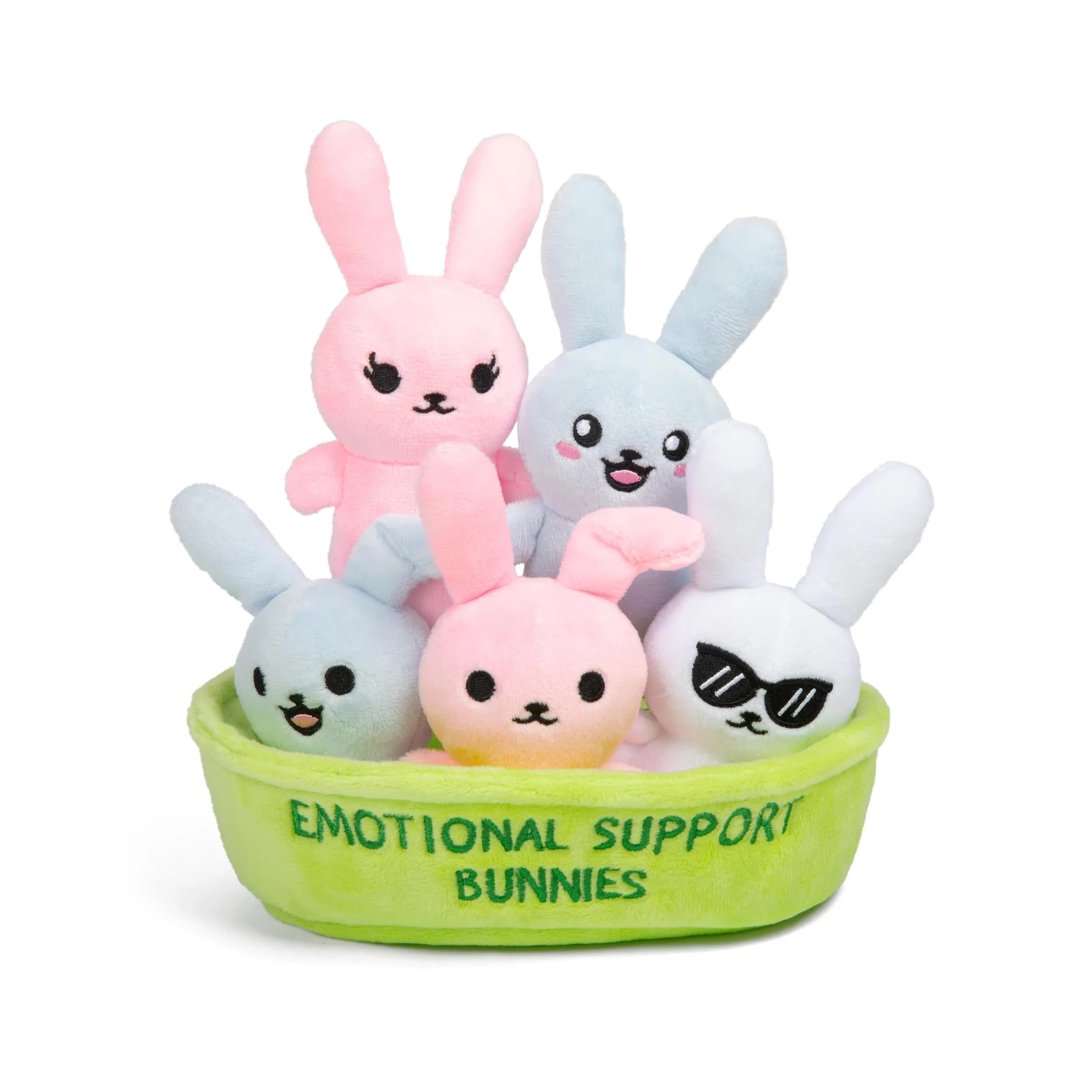 WHAT DO YOU MEME? Emotional Support Kitties Plush Figures with Basket (Set of 5, Multi) — Bunnies