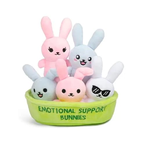 WHAT DO YOU MEME? Emotional Support Bunnies Plush Toy Set with Basket | 5 Plushies (8 inches) thumbnail 1