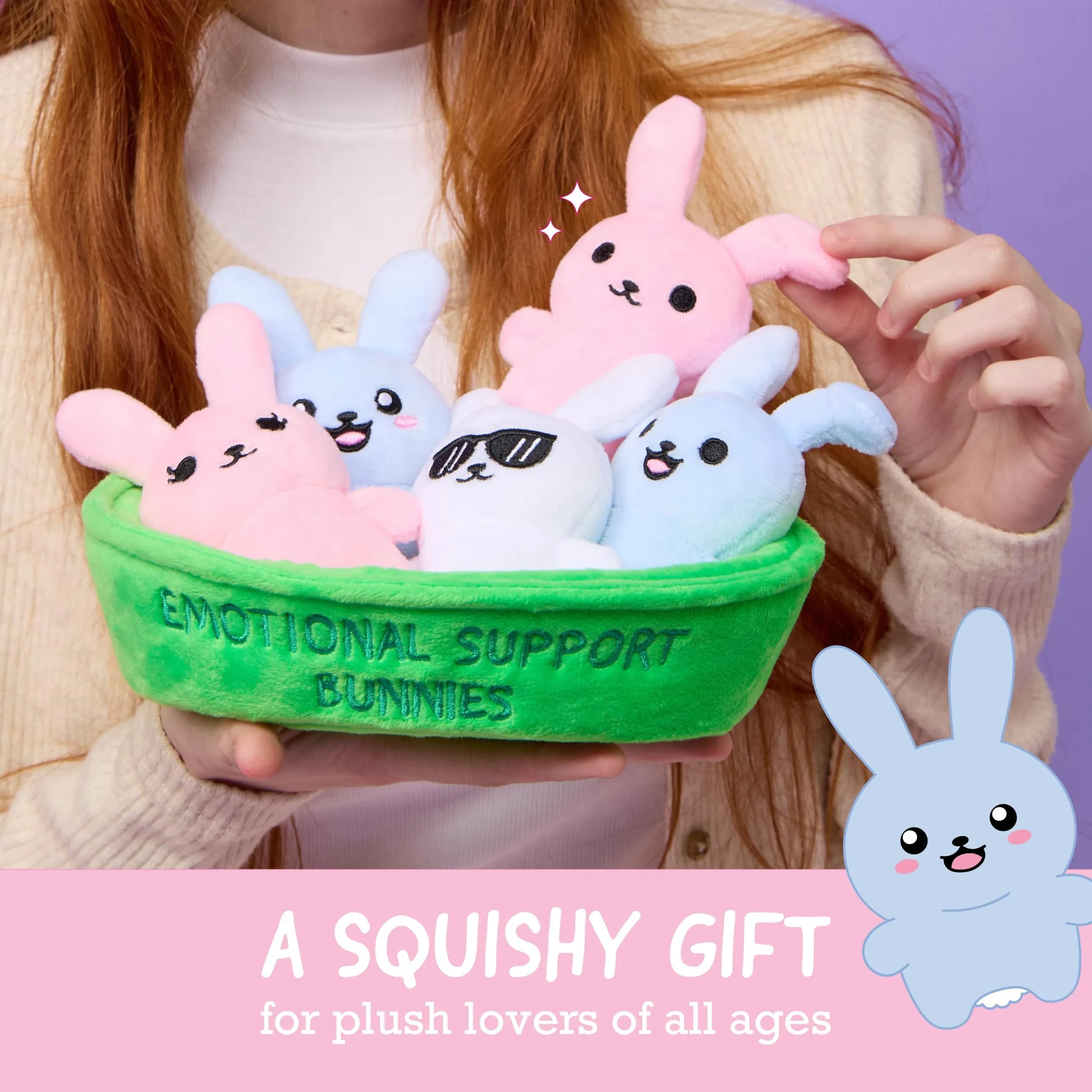 Emotional Support Bunnies by Relatable Plush Toy Set with Basket, PAL Award 2025 Winner, 5-Pack - view 2